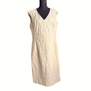 Anne Klein Formal Cream Tapestry V-Neck Sheath Stretch Dress Size 16